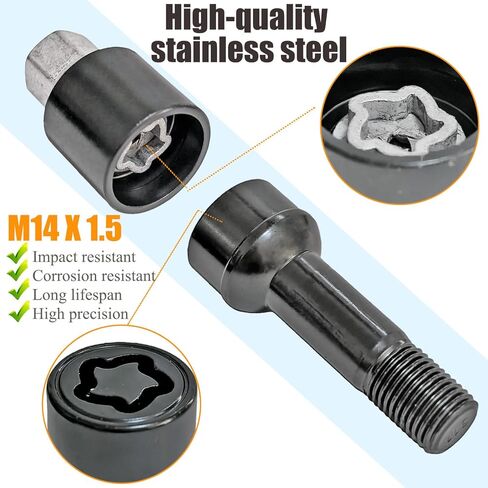 Lockable Wheel Rim Locks Bolt M14 X 1.5 Compatible with Mercedes-Benz AMG C300 E300 E350 S450 GLC300 CLS450 C43 C63 S GLC43 S63 S65, Replace A0019901707 0019901707 in Saudi Arabia