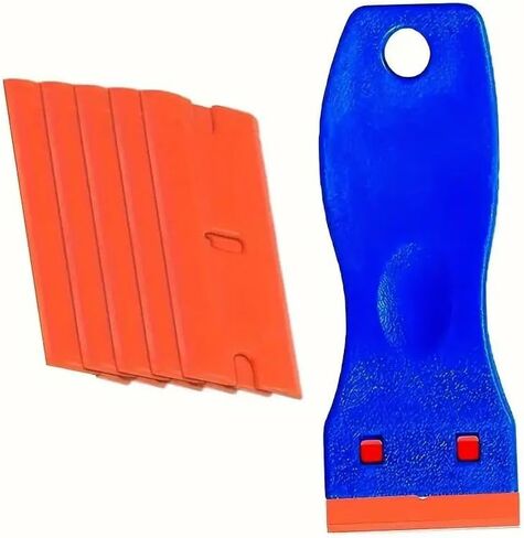 Plastic Razor Blade Set, 2pcs Mini Scrapers Tool with 20 Blades for Removing Stickers, Labels, and Paint from Glass and Car Windows, Yellow/Orange in Kuwait