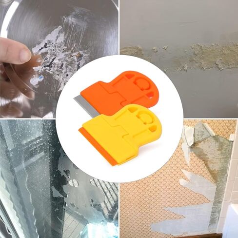 Plastic Razor Blade Set, 2pcs Mini Scrapers Tool with 20 Blades for Removing Stickers, Labels, and Paint from Glass and Car Windows, Yellow/Orange in Kuwait