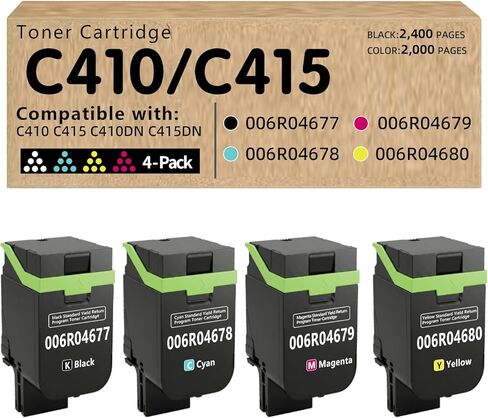 خرطوشة حبر معاد تصنيعها عالية السعة C410/C415 006R04677 006R04678 006R04679 006R04680 لطابعات Xerox C410 C410DN VersaLink C415 C415DN (4 عبوات 1BK/1C/1M/1Y) in Kuwait