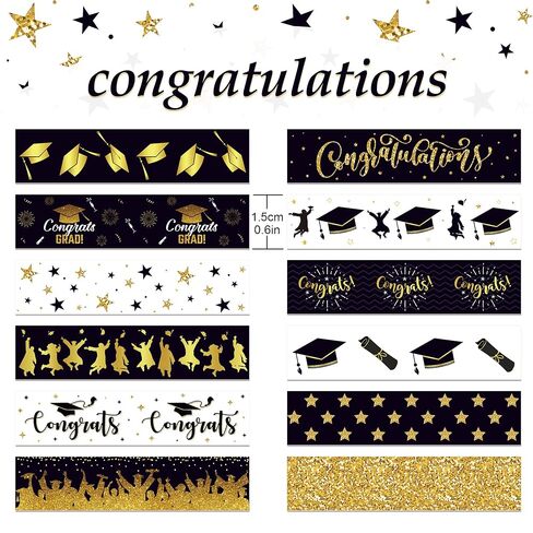 Adirasenotek 12 Rolls Graduation Washi Tape Set Congrats Grad Washi Masking Tapes Decorative Paper Stickers Decorative Tape for Graduation Scrapbook Handbook Sticker Gifts Wrapping DIY Art Crafts in Kuwait
