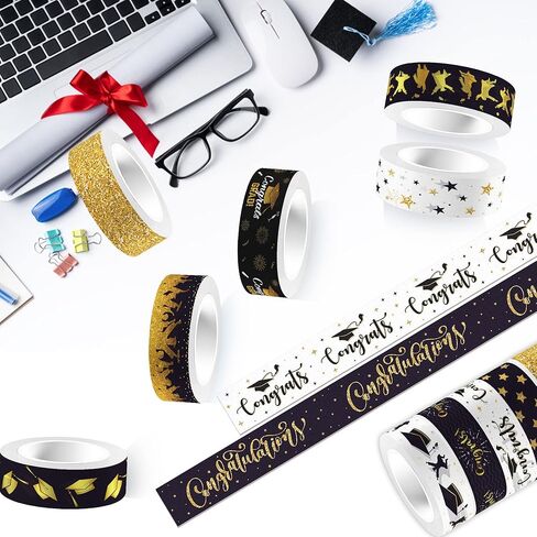 Adirasenotek 12 Rolls Graduation Washi Tape Set Congrats Grad Washi Masking Tapes Decorative Paper Stickers Decorative Tape for Graduation Scrapbook Handbook Sticker Gifts Wrapping DIY Art Crafts in Kuwait
