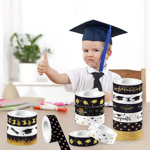 Adirasenotek 12 Rolls Graduation Washi Tape Set Congrats Grad Washi Masking Tapes Decorative Paper Stickers Decorative Tape for Graduation Scrapbook Handbook Sticker Gifts Wrapping DIY Art Crafts in Kuwait