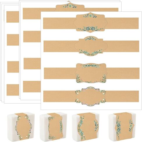 120 Brown Kraft Soap Labels 8 Style Handmade Soap Wrap Tags Paper Soap Sleeves Covers Tape - Wrap Tape Kraft Paper Bands Vertical Tag for Christmas Homemade Soaps Packaging Supplies (Kraft Blank) in Kuwait