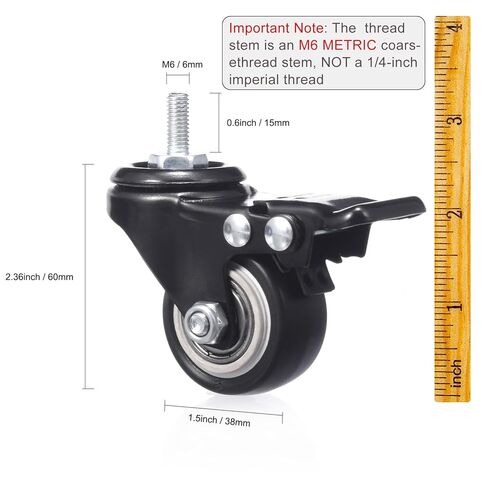 1.5 inch Caster Wheels, Casters Set of 4 Heavy Duty Threaded Stem Caster Wheel, M6 x 15mm PU No Noise Swivel Castors with 360 Degree Rotation, (Two with Brake) in Saudi Arabia