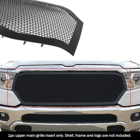 APS Premium Stainless Steel Black Mesh Grille Grill Insert Compatible with Ram 1500 2019 20 21 22 23 2024 Laramie Lone Star Big Horn Tradesman Main Upper N19-H04557D in Kuwait