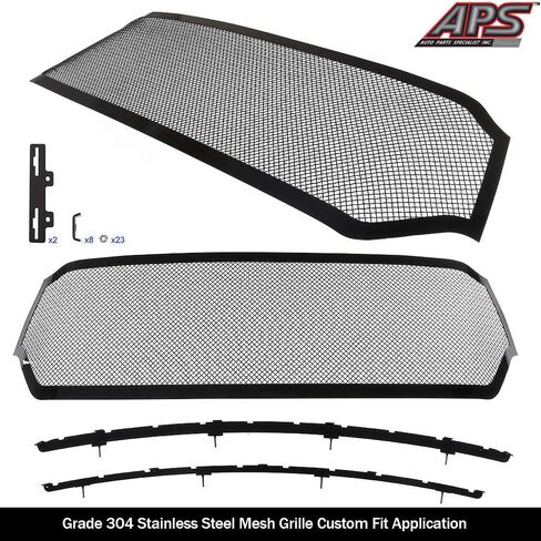 APS Premium Stainless Steel Black Mesh Grille Grill Insert Compatible with Ram 1500 2019 20 21 22 23 2024 Laramie Lone Star Big Horn Tradesman Main Upper N19-H04557D in Kuwait