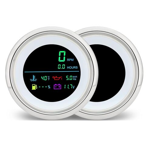 MH 6-in-1 Digital Gauge- Tachometer (0-19999 RPM), Hour Meter, Water Temp (℉/℃), Fuel Level, Oil Press (PSI/BAR), Voltmeter (0-99.9V) - 85mm AUTO Boat Gauge for Car Truck White in Saudi Arabia
