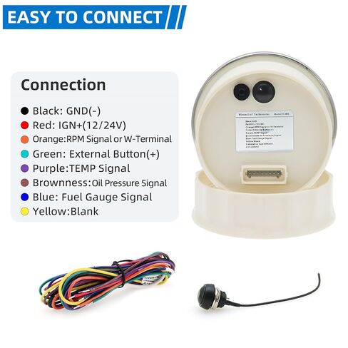 MH 6-in-1 Digital Gauge- Tachometer (0-19999 RPM), Hour Meter, Water Temp (℉/℃), Fuel Level, Oil Press (PSI/BAR), Voltmeter (0-99.9V) - 85mm AUTO Boat Gauge for Car Truck White in Saudi Arabia