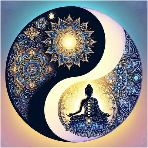 DIADAY Yin Yang Diamond Art Kits for Adults, Buddha & Mandala Diamond Painting Kits for Adults, 5D Full Drill Round Diamond Art, DIY Gem Craft Home Wall Decor Gift 12 x 12 Inches in Saudi Arabia