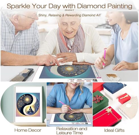 DIADAY Yin Yang Diamond Art Kits for Adults, Buddha & Mandala Diamond Painting Kits for Adults, 5D Full Drill Round Diamond Art, DIY Gem Craft Home Wall Decor Gift 12 x 12 Inches in Saudi Arabia