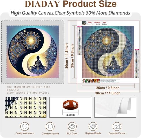 DIADAY Yin Yang Diamond Art Kits for Adults, Buddha & Mandala Diamond Painting Kits for Adults, 5D Full Drill Round Diamond Art, DIY Gem Craft Home Wall Decor Gift 12 x 12 Inches in Saudi Arabia