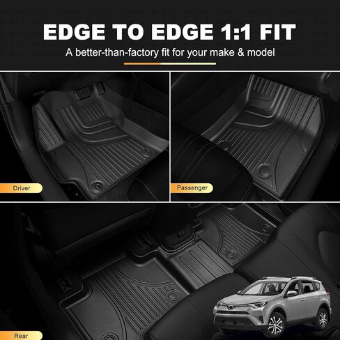 AOMSAZTO Floor Mats Compatible with 2013-2018 Toyota Rav4 (Not for Hybrid) All Weather TPE Cargo Mat Custom Fit LE/SE/XLE/Limited/Platinum/Adventure for Toyota Rav4-1st & 2nd Row Car Mats, Black in Kuwait