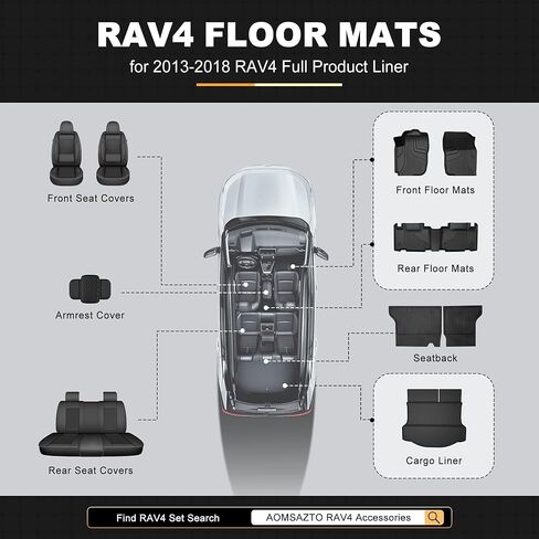 AOMSAZTO Floor Mats Compatible with 2013-2018 Toyota Rav4 (Not for Hybrid) All Weather TPE Cargo Mat Custom Fit LE/SE/XLE/Limited/Platinum/Adventure for Toyota Rav4-1st & 2nd Row Car Mats, Black in Kuwait