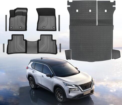 10-Piece Floor Mats & Door Sill Guards for 2021-2026 Nissan Rogue, All-Weather TPE Floor Liners with 2-in-1 Cargo Backrest Mat & Side Storage Wing Mats, Black (Not for Rogue Sport) in Kuwait