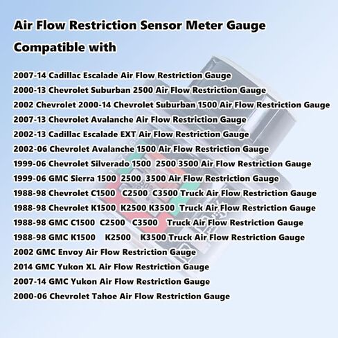Air Flow Restriction Sensor Meter Gauge for GMC Sierra 1500 1999-2009 | Air Filter Restriction Indicator, Compatible with GMC Sierra 1500, Replace 15073765 in Saudi Arabia