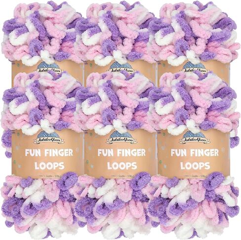 خيوط JubileeYarn Fun Finger Loops - 100 جرام/خصلة من البوليستر جامبو روح الفريق - أرجواني وردي أبيض - 6 خصلات in Kuwait