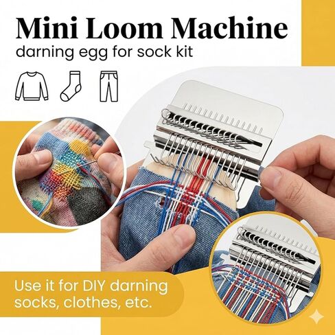 Milincott Knit Patch Kit PatchMaker 2.0،21 خطافًا مرئيًا Knitpatch Mending Kit Darning Loom، DIY أداة إصلاح التصحيح للجينز والجوارب والسترات الصوفية للمبتدئين أداة إصلاح الخياطة (21 خطافًا) in Kuwait