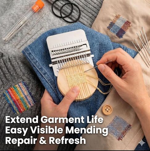 Milincott Knit Patch Kit PatchMaker 2.0،21 خطافًا مرئيًا Knitpatch Mending Kit Darning Loom، DIY أداة إصلاح التصحيح للجينز والجوارب والسترات الصوفية للمبتدئين أداة إصلاح الخياطة (21 خطافًا) in Kuwait