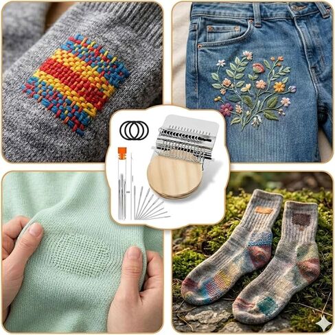 Milincott Knit Patch Kit PatchMaker 2.0،21 خطافًا مرئيًا Knitpatch Mending Kit Darning Loom، DIY أداة إصلاح التصحيح للجينز والجوارب والسترات الصوفية للمبتدئين أداة إصلاح الخياطة (21 خطافًا) in Kuwait
