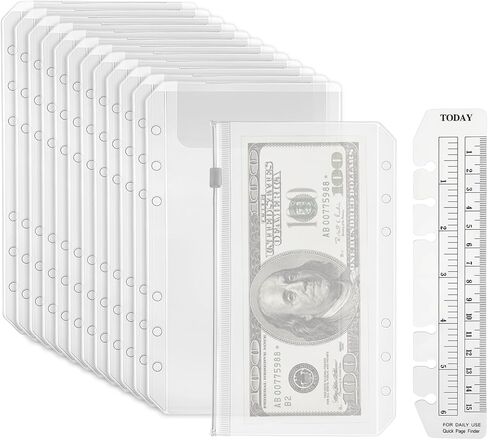 12Pcs A6 Zippered Binder Envelope Pouches, A6 Cash Stuffing Envelopes Binder Pockets, Clear Inserts for Money Saving and Budgeting, Loose Leaf Filling Bags Money Organizer for 6-Ring Binders in Kuwait