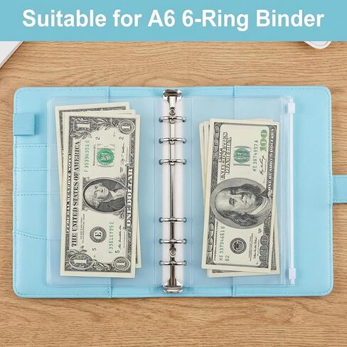 12Pcs A6 Zippered Binder Envelope Pouches, A6 Cash Stuffing Envelopes Binder Pockets, Clear Inserts for Money Saving and Budgeting, Loose Leaf Filling Bags Money Organizer for 6-Ring Binders in Kuwait