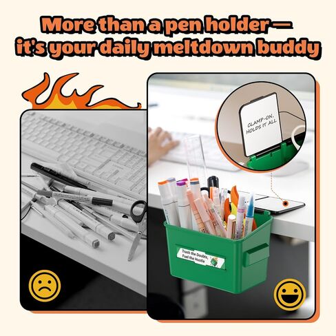 Dumpster Fire Desk Accessories For Standing Desk - Fun Office Gag Gifts & White Elephant Gifts with 10 Affirmation Cards, Pen Holder Clamp & Magnet in Saudi Arabia