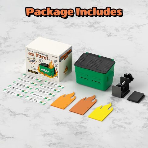 Dumpster Fire Desk Accessories For Standing Desk - Fun Office Gag Gifts & White Elephant Gifts with 10 Affirmation Cards, Pen Holder Clamp & Magnet in Saudi Arabia