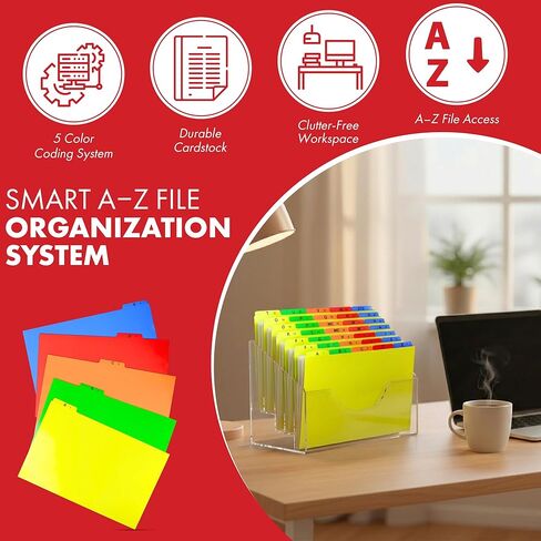 Iconikal Legal Size, 14.75 Inch Wide, Alphabetical File Folder Guide Dividers, A-Z Index, 5 Tabs Across Heavyweight, 5 Full Colors, 1/5 Cut Tab Positions, Heavy Duty Filing Cabinet in Saudi Arabia