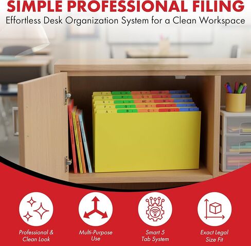 Iconikal Legal Size, 14.75 Inch Wide, Alphabetical File Folder Guide Dividers, A-Z Index, 5 Tabs Across Heavyweight, 5 Full Colors, 1/5 Cut Tab Positions, Heavy Duty Filing Cabinet in Saudi Arabia