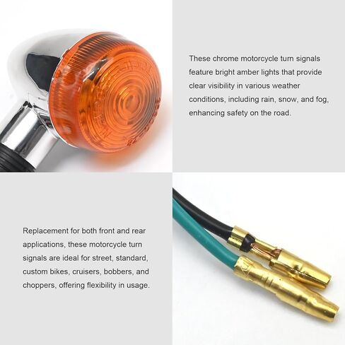 4 PCS 12V Chrome Motorcycle Turn Signals, Amber Bullet Front and Rear Indicator Lights Replacement for Honda, Harley, Kawasaki, Suzuki, Yamaha in Saudi Arabia