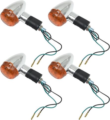 4 PCS 12V Chrome Motorcycle Turn Signals, Amber Bullet Front and Rear Indicator Lights Replacement for Honda, Harley, Kawasaki, Suzuki, Yamaha in Saudi Arabia