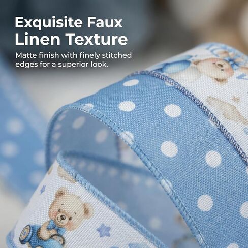 شريط قماش ذو حافة سلكية من Bear Blue لحفلة استقبال المولود الجديد، 4 لفات، 2.5 بوصة × 20 ياردة على شكل قلب مخلب لاستحمام الطفل، وتغليف الهدايا، وأقواس إكليل الزهور والحرف اليدوية اليدوية in Kuwait