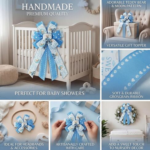 شريط قماش ذو حافة سلكية من Bear Blue لحفلة استقبال المولود الجديد، 4 لفات، 2.5 بوصة × 20 ياردة على شكل قلب مخلب لاستحمام الطفل، وتغليف الهدايا، وأقواس إكليل الزهور والحرف اليدوية اليدوية in Kuwait