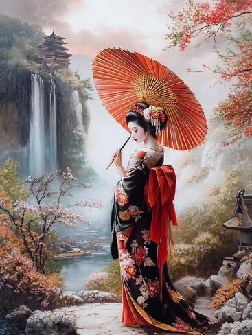 مجموعة غرز متقاطعة من Beautyl Geisha Girl اليابانية المطبوعة مسبقًا 11CT للمبتدئين والكبار - أنماط تطريز سهلة لديكور المنزل والحرف اليدوية 255 in Kuwait