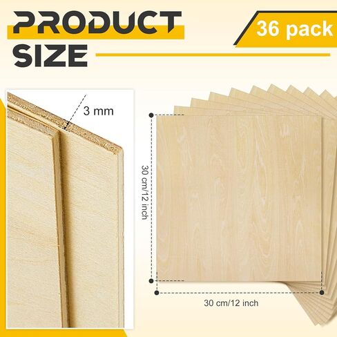 Juexica 36 Pcs 12" X 12"x 1/8" Basswood Craft Sheets 3mm Plywood Board Wood Thin Sheets for Arts Crafts Woodworking Scroll Sawing Projects Painting Drawing Laser Cutting Projects in Kuwait