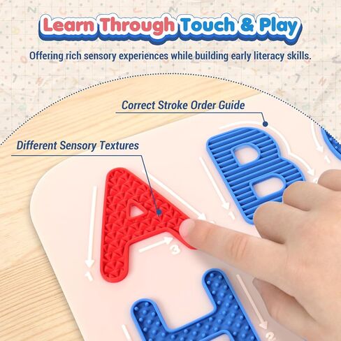 Sensory Silicone Letter Tracing Pad: Double-Sided Textured Sensory Toys for Learning Focus & Fine Motor, Quiet Travel Toy, Preschool Learning Activities, Educational Montessori Toys for Toddlers Kids in Saudi Arabia