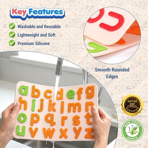 Sensory Silicone Letter Tracing Pad: Double-Sided Textured Sensory Toys for Learning Focus & Fine Motor, Quiet Travel Toy, Preschool Learning Activities, Educational Montessori Toys for Toddlers Kids in Saudi Arabia
