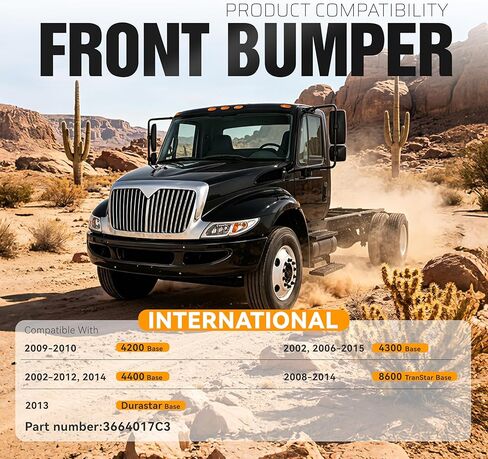 ALMULOO Front Bumper Heavy Duty Steel Compatible with 2002-2015 International 4200 4300 4400 Base 2008-2014 8600 TranStar Base 2013 Durastar Base Replacement for 3664017C3 Powder Coated Black in Saudi Arabia