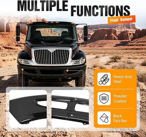 ALMULOO Front Bumper Heavy Duty Steel Compatible with 2002-2015 International 4200 4300 4400 Base 2008-2014 8600 TranStar Base 2013 Durastar Base Replacement for 3664017C3 Powder Coated Black in Saudi Arabia
