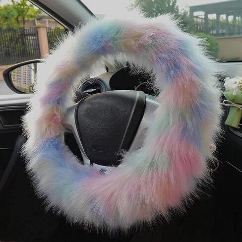 Car Fluffy Steering Wheel Cover, Soft Furry Plush Steering Protector, Cute Colorful Car Decorative Accessory, Universal for Women/Girls Auto Interior Accessories (Pink) in Saudi Arabia