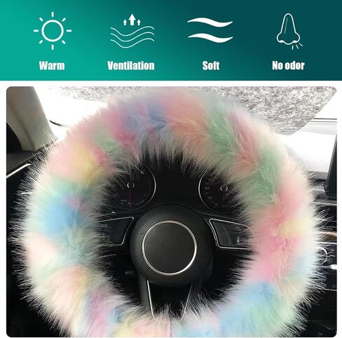 Car Fluffy Steering Wheel Cover, Soft Furry Plush Steering Protector, Cute Colorful Car Decorative Accessory, Universal for Women/Girls Auto Interior Accessories (Pink) in Saudi Arabia