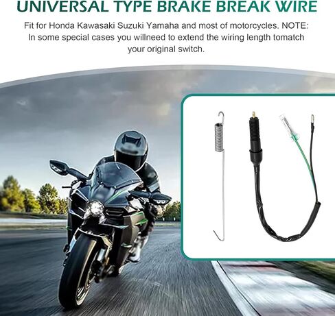 Rear Foot Brake Switch Wiring Harness, Two-Wire Taillight Parts with Cuttable Spring, M12 x 1.5 Drum Brake Switch Spring Kit, for Honda Suzuki Yamaha and Most Motorcycles (Black) in Saudi Arabia