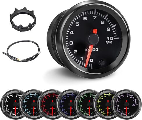 7 Color RPM Gauge, 10,000 RPM Tachometer Tach Gauge Kit 2-1/16" 52mm LED Backlight - Black Dial - Clear Lens - Accurately Displays The RPM of Vehicles with 1-10 Cylinder Gasoline Engines in Saudi Arabia