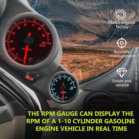 7 Color RPM Gauge, 10,000 RPM Tachometer Tach Gauge Kit 2-1/16" 52mm LED Backlight - Black Dial - Clear Lens - Accurately Displays The RPM of Vehicles with 1-10 Cylinder Gasoline Engines in Saudi Arabia