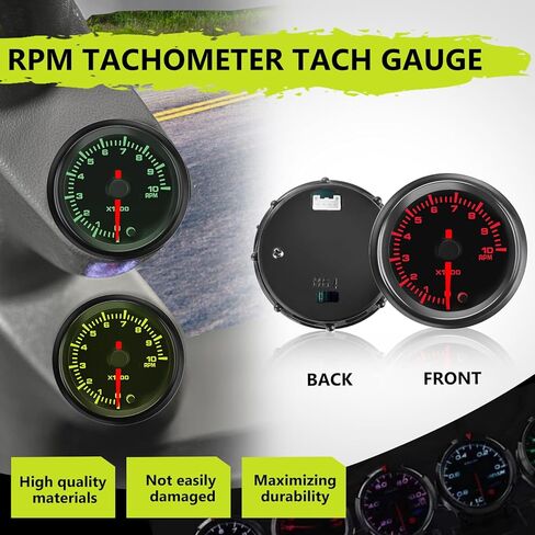 7 Color RPM Gauge, 10,000 RPM Tachometer Tach Gauge Kit 2-1/16" 52mm LED Backlight - Black Dial - Clear Lens - Accurately Displays The RPM of Vehicles with 1-10 Cylinder Gasoline Engines in Saudi Arabia