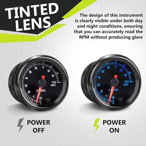 7 Color RPM Gauge, 10,000 RPM Tachometer Tach Gauge Kit 2-1/16" 52mm LED Backlight - Black Dial - Clear Lens - Accurately Displays The RPM of Vehicles with 1-10 Cylinder Gasoline Engines in Saudi Arabia
