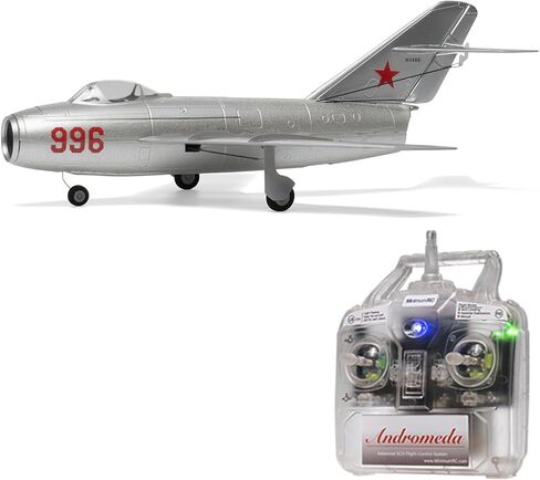 MinimumRC MiG-15 Micro EDF RC Plane 4CH 2.4GHz Gyro Stabilized 30mm Ducted Fan Jet, Aerodynamic Fixed Wing Aircraft Kit with Detachable Landing Gear, Brushless Power Motor (Left Throttle/2 Batteries) in Saudi Arabia