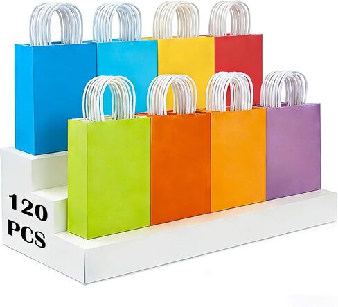 Volokitx 120 Pack Rainbow Gift Bags with Handles, 7.87×5.2×3 in, Small Paper Party Favor Bags, 8 Vibrant Colors, Perfect for Gift Giving, Birthday, Wedding, and DIY Crafts in Kuwait