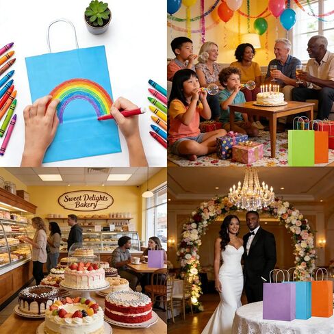 Volokitx 120 Pack Rainbow Gift Bags with Handles, 7.87×5.2×3 in, Small Paper Party Favor Bags, 8 Vibrant Colors, Perfect for Gift Giving, Birthday, Wedding, and DIY Crafts in Kuwait